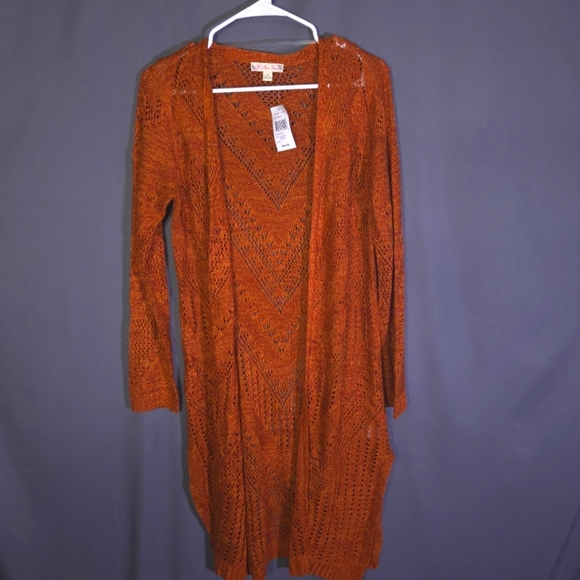NWT It's Our Time Crochet‎ Cardigan Orange Size Large Boho Hippie - Picture 1 of 5